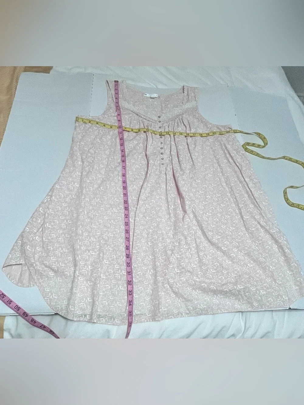 Eileen West Sleeveless Pink Floral , Lace Trim Nightgown XLarge 100% Cotton